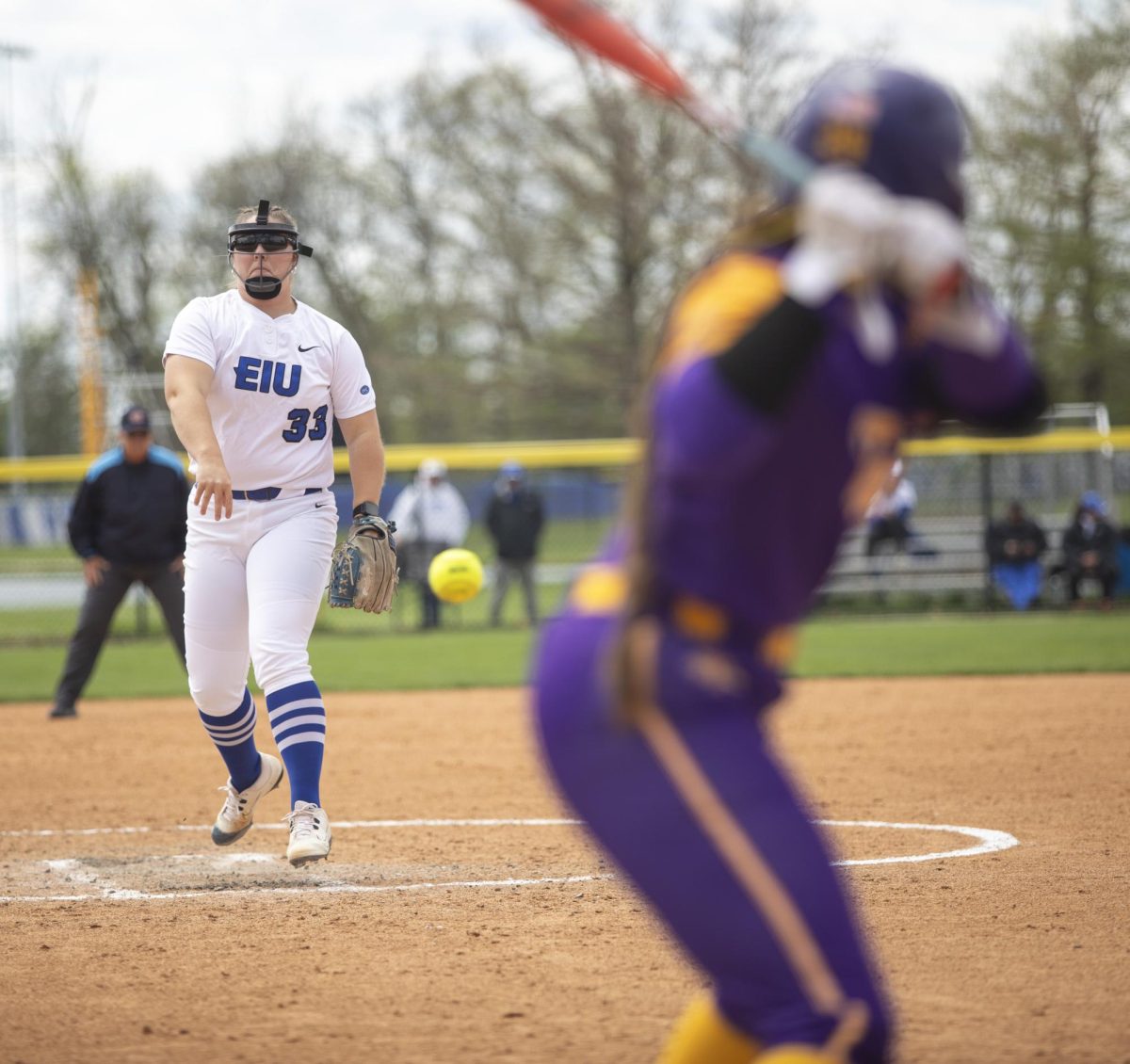 Senior pitcher Bryanna French pitches to junior utility Abbee Klinefelter at Tennessee Tech during the softball game on Sunday at Williams Field.