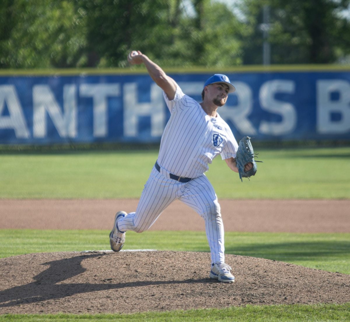 Junior pitcher Bryce Riggs throws a pitch from the mound during EIU baseball’s loss to Southern Illinois University Edwardsville at Frost Field on Saturday.