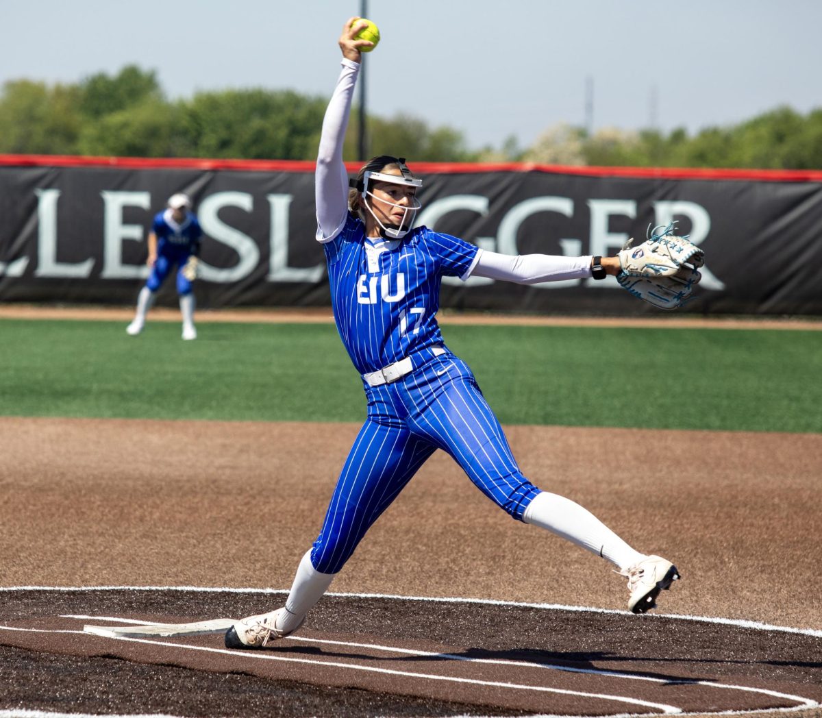 Eastern Illinois University softball senior pitcher Karlie McKenzie winds up for a pitch during the first game of the OVC championship at OSF Healthcare Field at the Louisville Sports Sluggers Complex on Saturday.