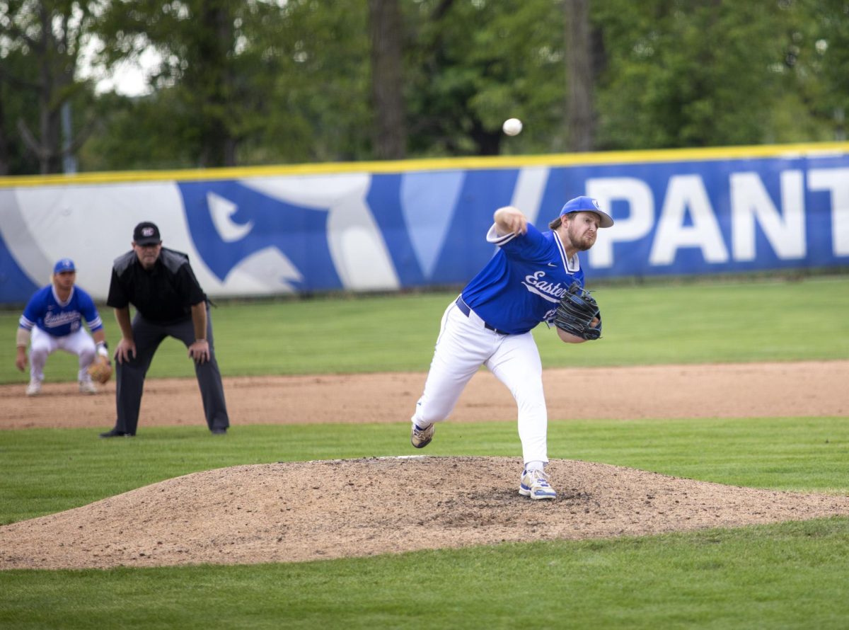 EIU baseball senior right handed pitcher Dalton Boruff pitches to SEMO in the third game of the series where the panthers won 8-3 on Sunday at Frost Field.