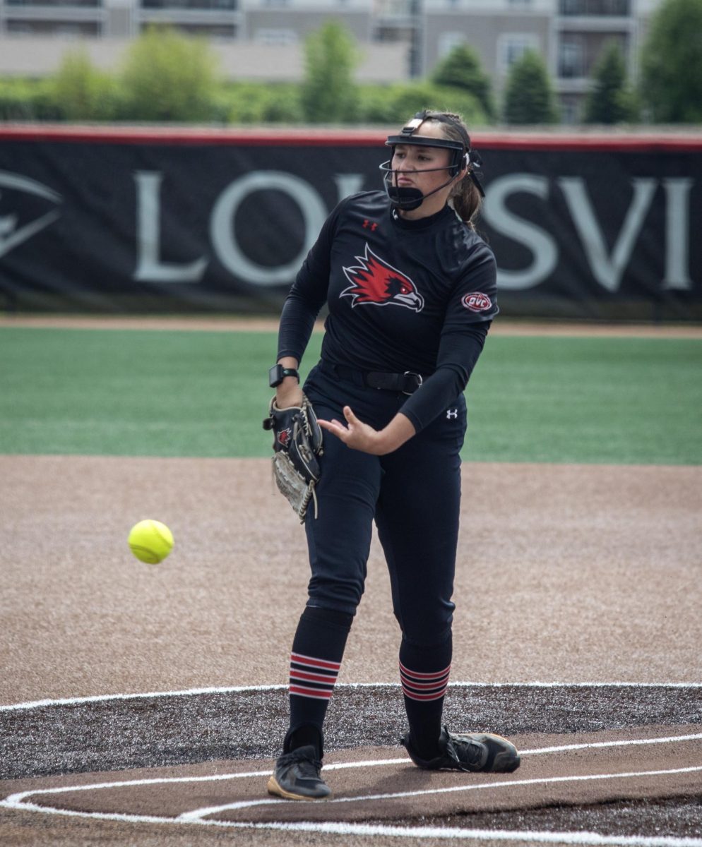 Southeast Missouri State junior pitcher Willow Van Haren throws a pitch to home plate during Eastern Illinois University’s 7-6 win against Southeast Missouri State in the first round of the Ohio Valley Conference tournament at OSF Healthcare Field at the Louisville Sports Sluggers Complex on Thursday.