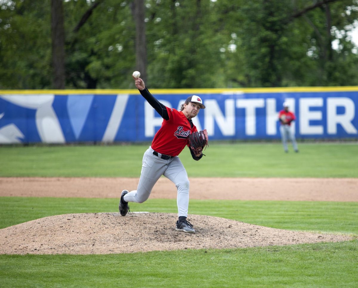 SEMO baseball right handed pitcher, Andrew Carroll pitches to EIU in the third game of the series on Sunday at Frost Field.