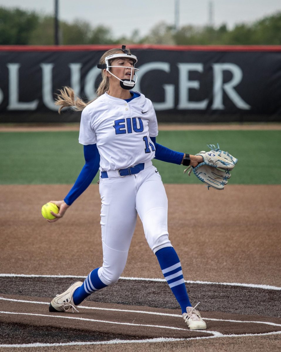 Eastern Illinois University softball senior pitcher Karlie McKenzie throws a ball to home plate during its 7-6 win against Southeast Missouri State in the first round of the Ohio Valley Conference tournament at OSF Healthcare Field at the Louisville Sports Sluggers Complex on Thursday.