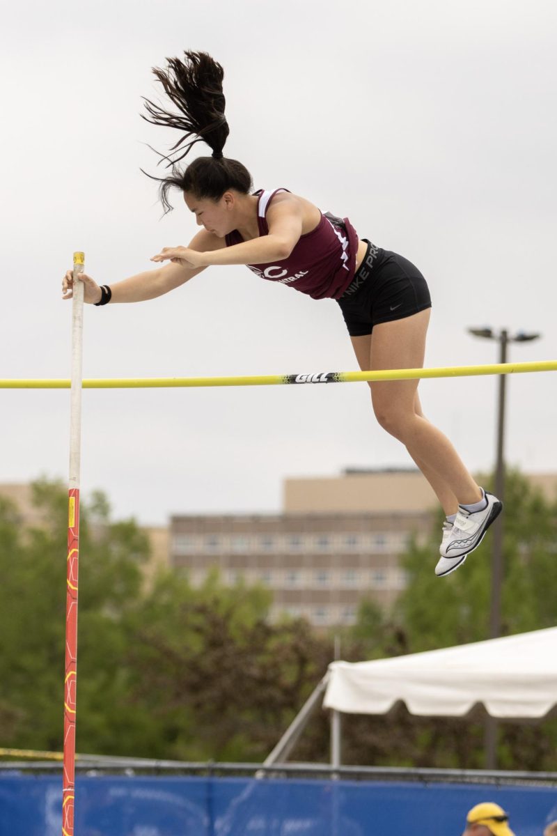 Champaign Central senior Audrey Allender pole vaults at O'Brien Field on Eastern Illinois University's campus in Charleston on Saturday.
